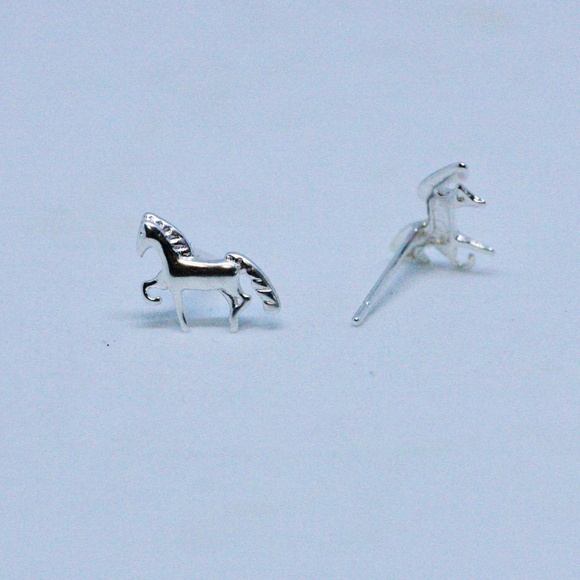 Tiny Horse Earrings Solid Sterling Silver 925 , Little Girl Earring , Small Stud - Picture 5 of 6
